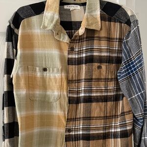 PacSun Men's Patchwork Plaid Shirt - Black, Brown, Blue